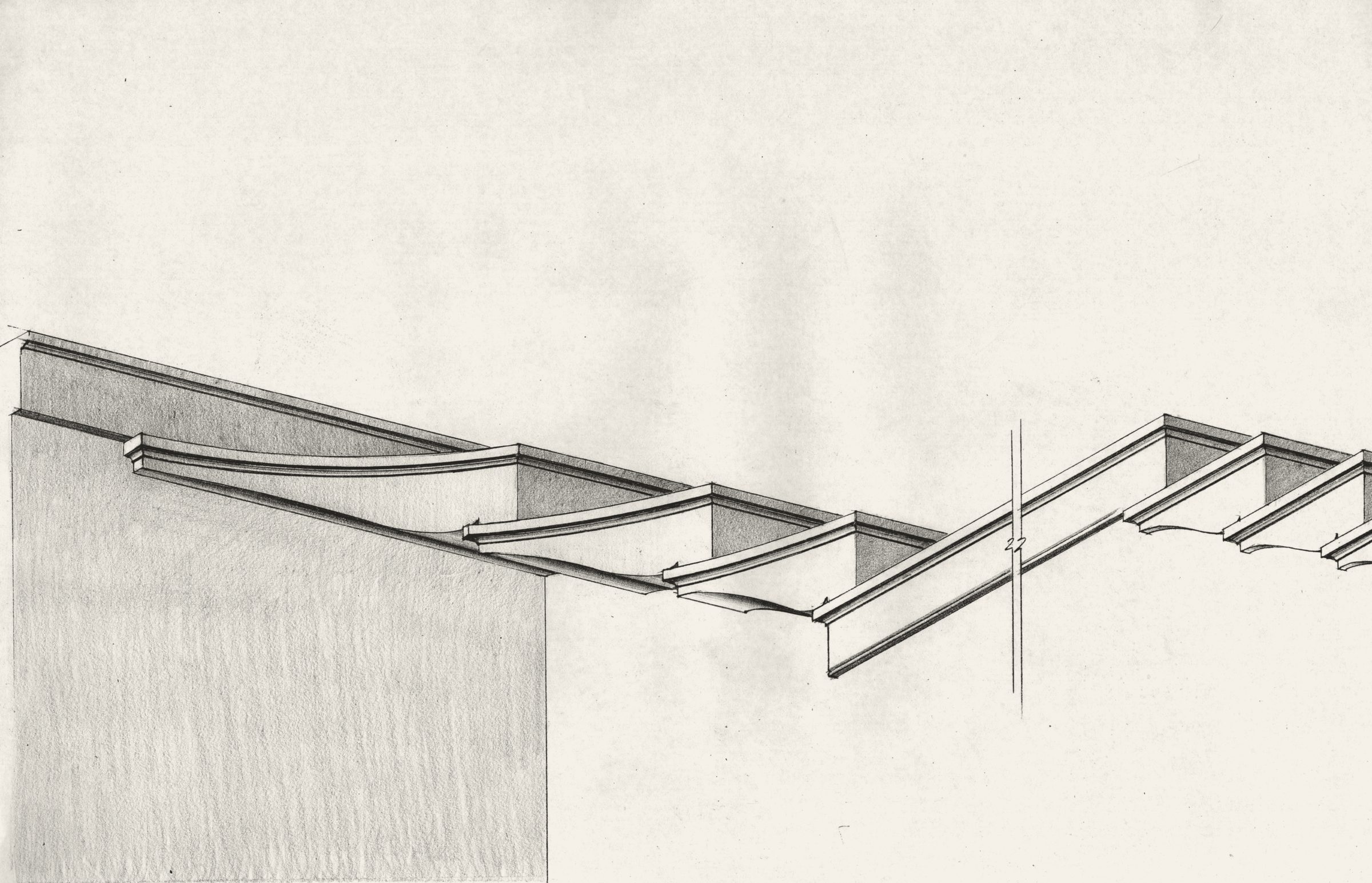 Foyer stair, study of the stone stringer