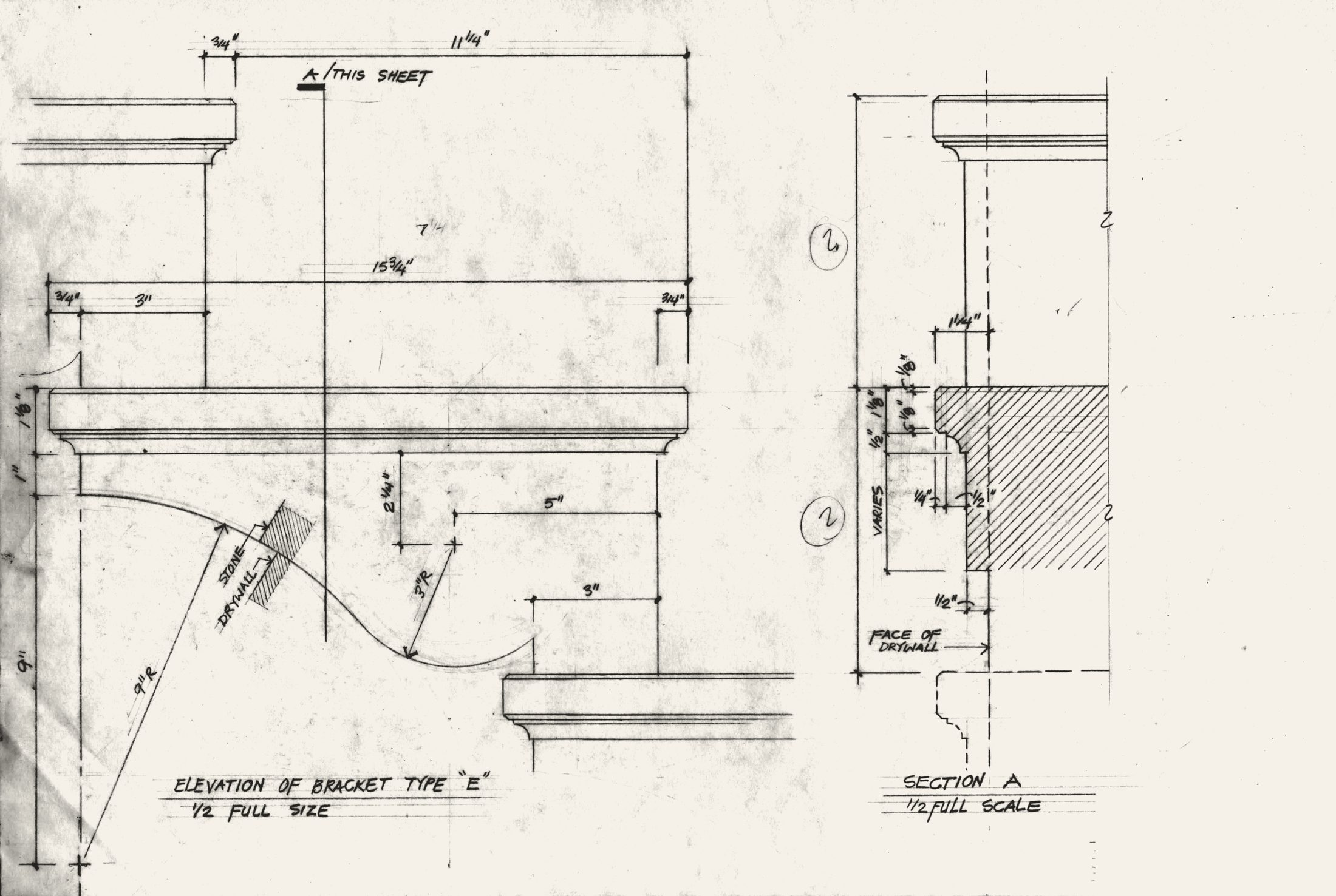 Stair bracket, drawn half full size