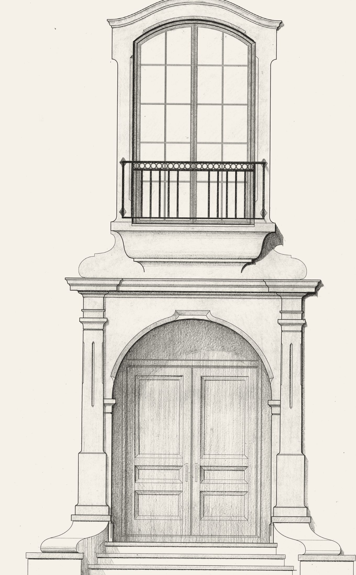 Stone entry and balcony, elevation study