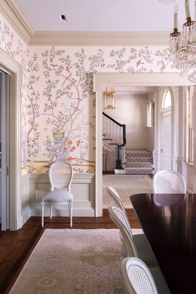Dining room with hand-painted wallpaper