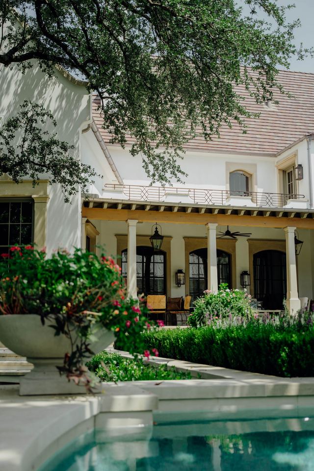 Loggia and planted terrace beside the pool