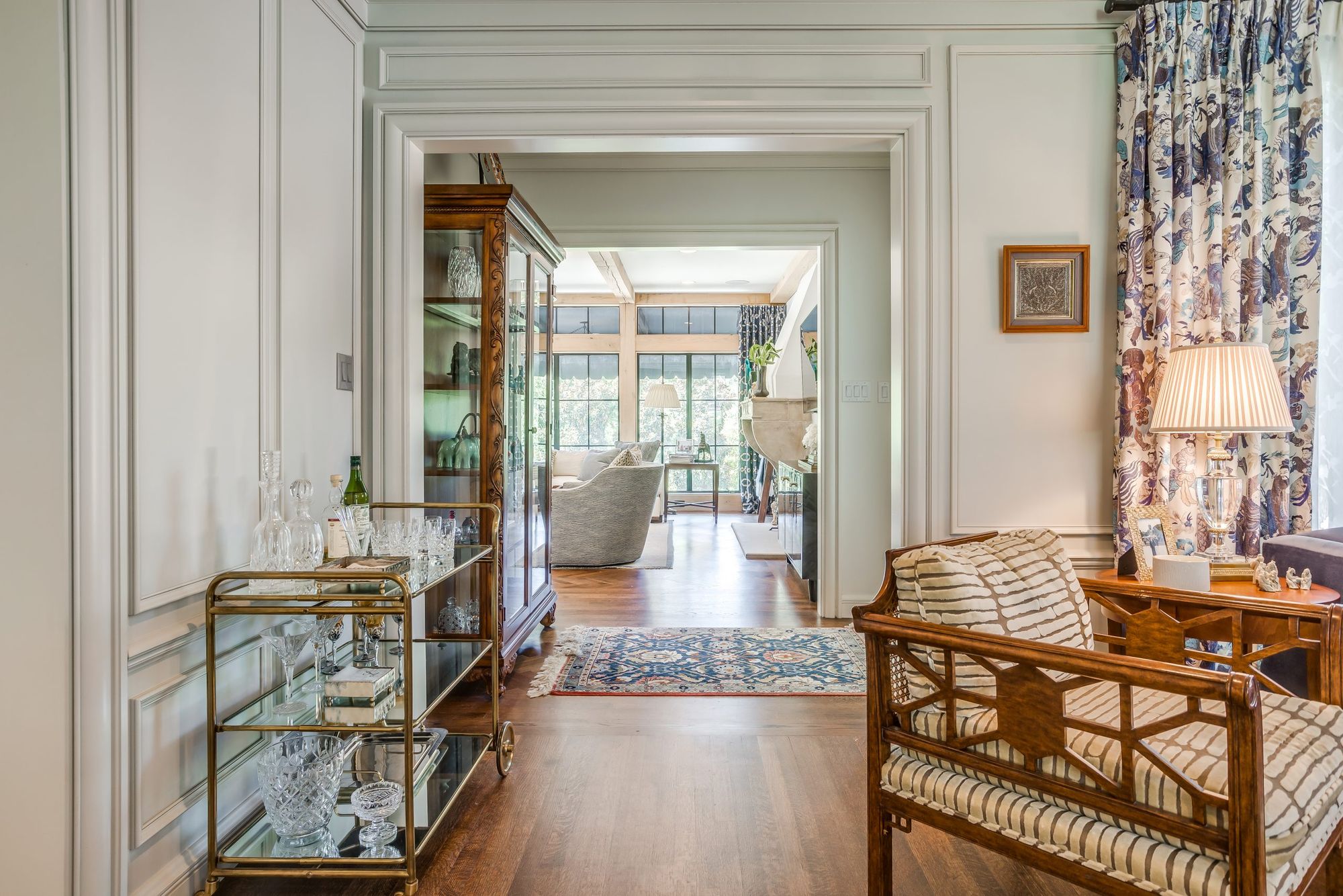 Panelled hall opening into the living room